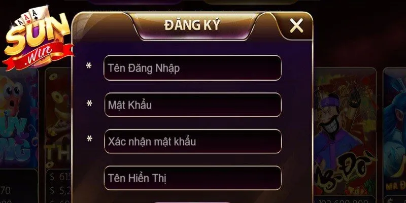 Sau khi truy cập, hệ thống sẽ hiển thị biểu mẫu đăng ký Sunwin 