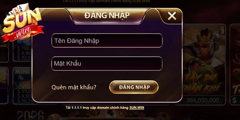 Sau khi truy cập thành công, bạn sẽ thấy giao diện đăng nhập Sunwin 